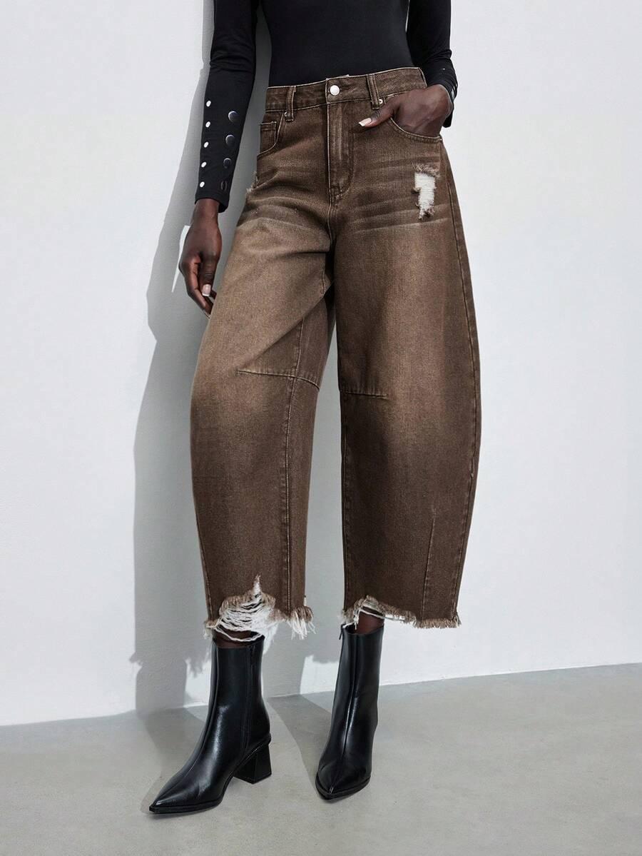 BRĄZOWE SPODNIE JEANS