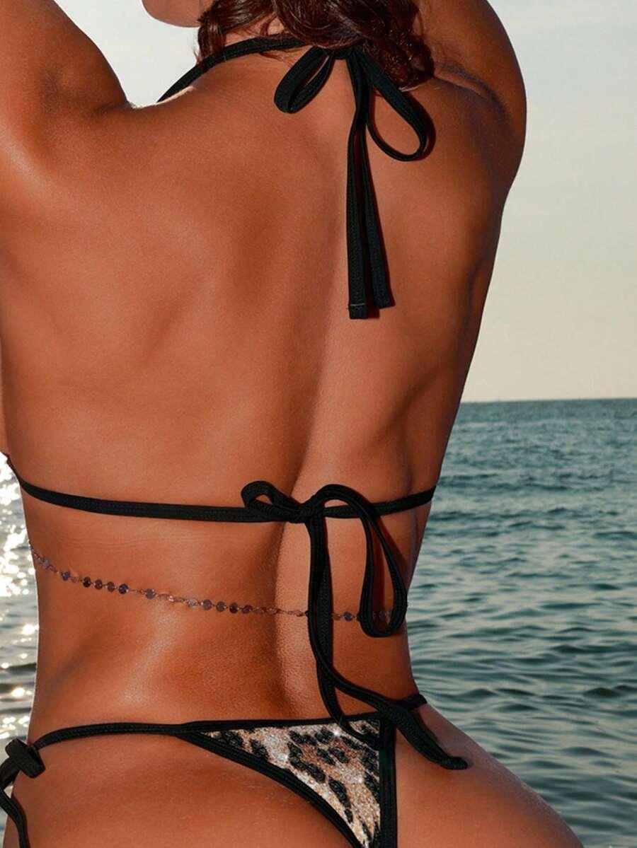 bikini komplet animal print cekiny
