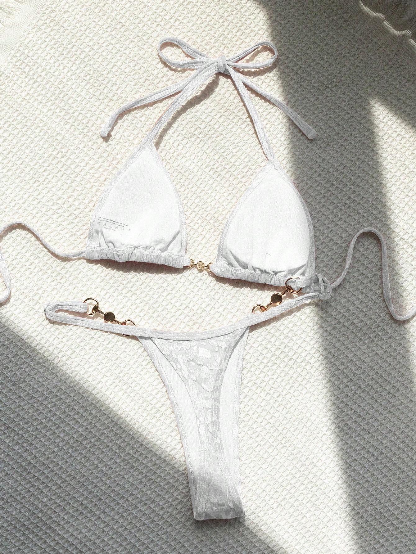 biały komplet bikini wiązanie