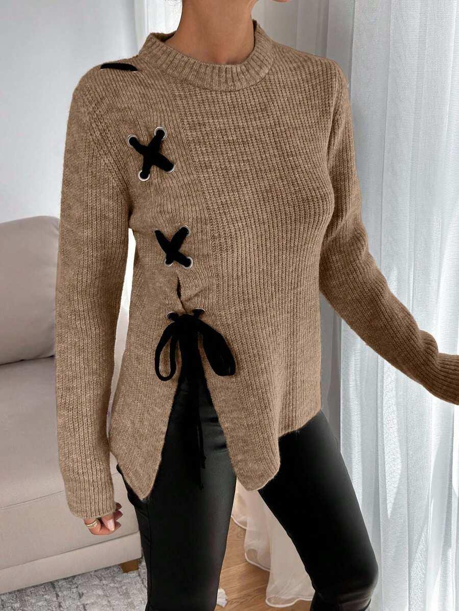 SWETER Z DŁUGIM RĘKAWEM WIĄZANIE