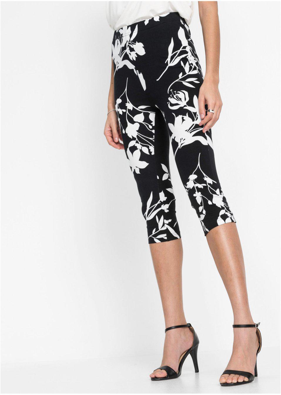 LEGGINSY DAMSKIE 3/4 BAWEŁNIANE KWIATY