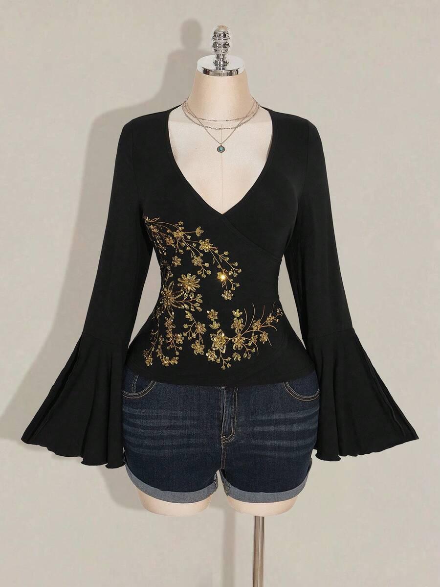 CZARNA BLUZKA ZDOBIENIE 