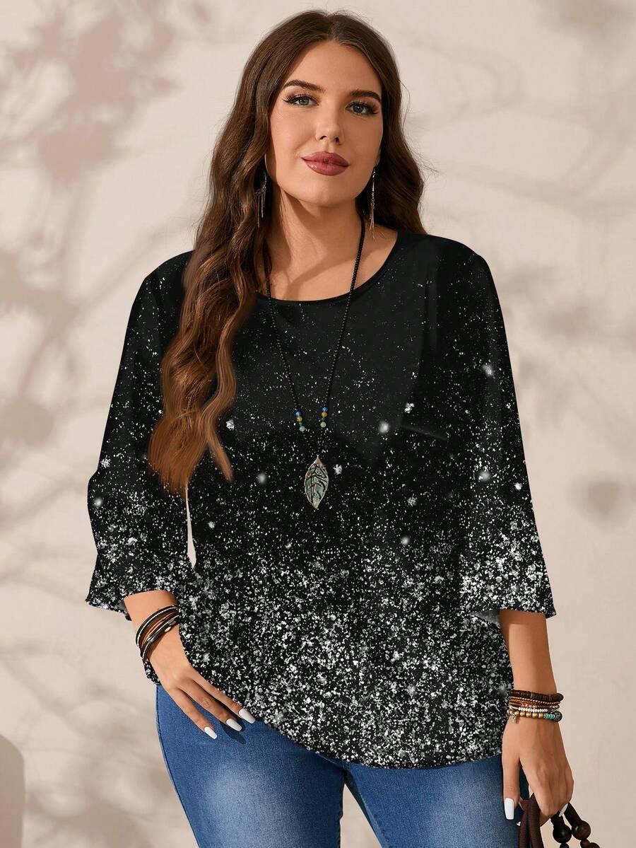 czarna bluzka print