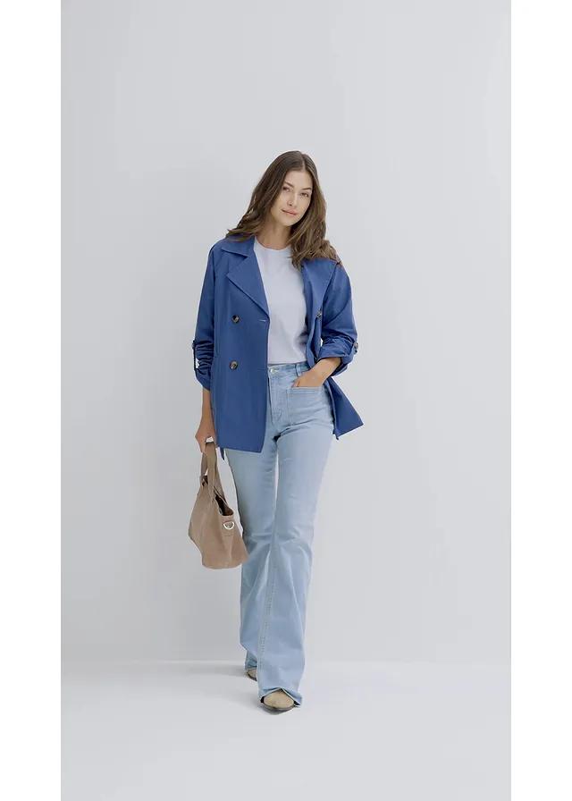 NIEBIESKIE SPODNIE JEANS DZWONY KIESZENIE 