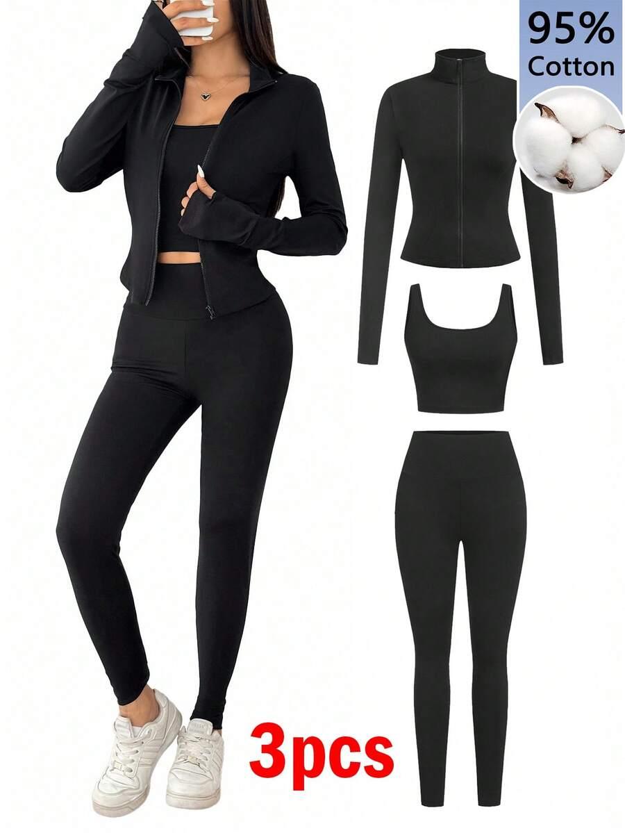 trzyczęściowy komplet legginsy top bluza 