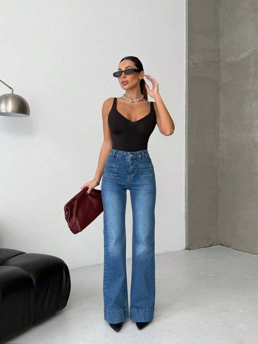 NIEBIESKIE SPODNIE JEANS kieszonki