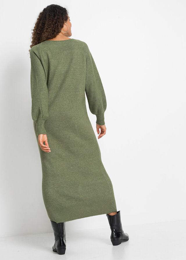 zielona dzianinowa sukienka v-neck
