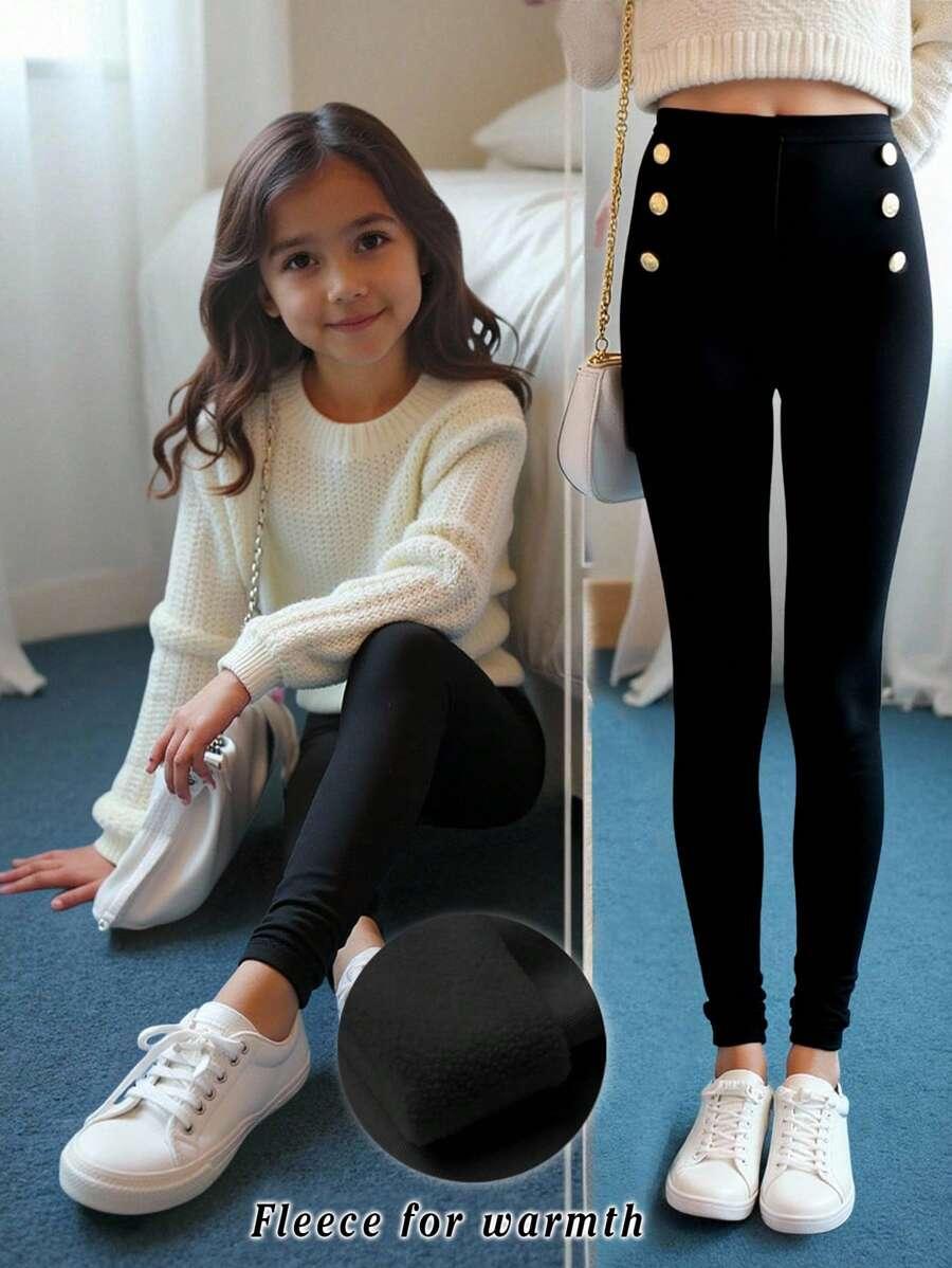 czarne legginsy guziki
