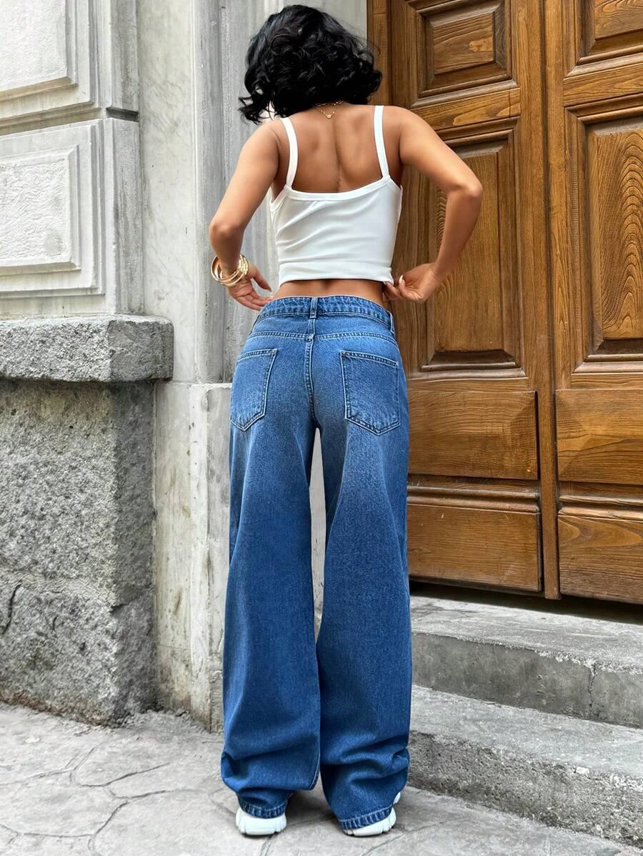 NIEBIESKIE SPODNIE JEANS HAFT