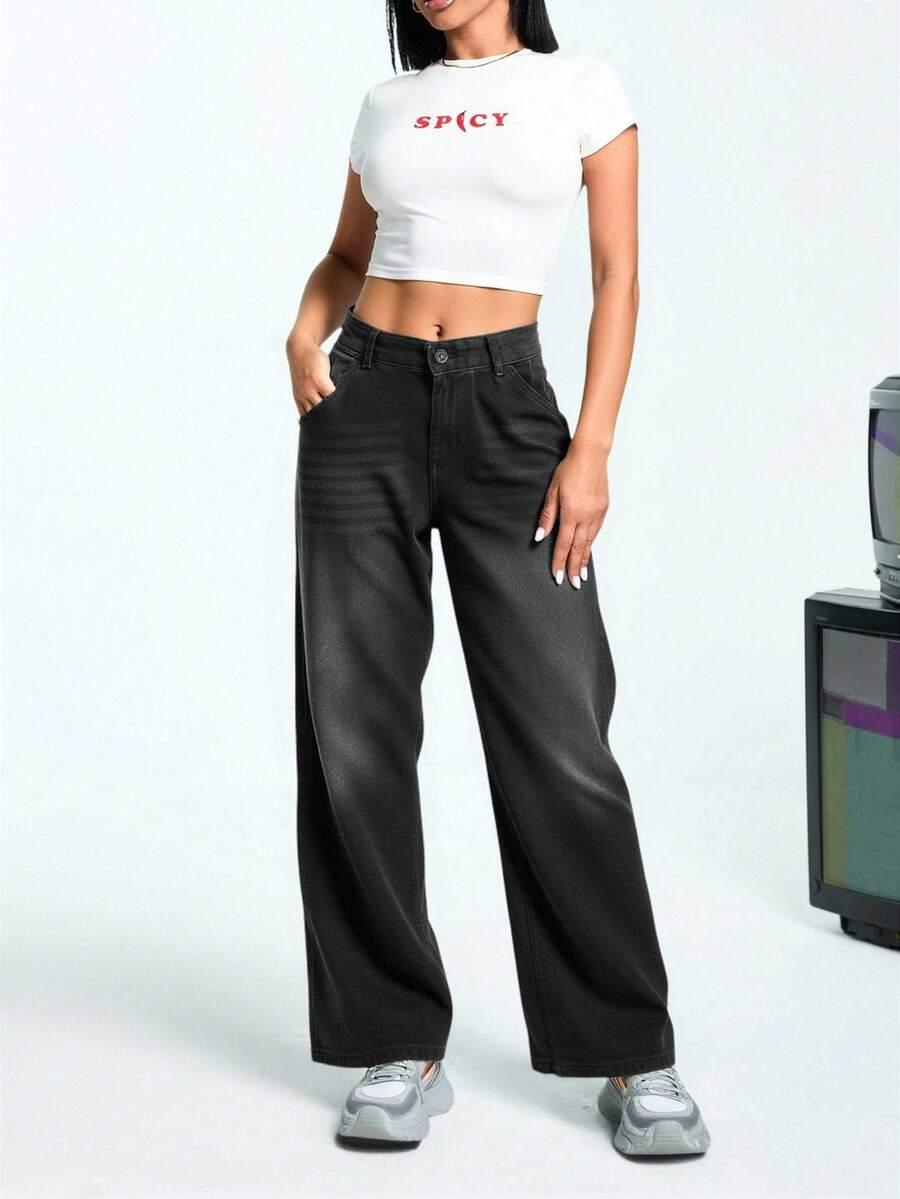 CZARNE SPODNIE PROSTE JEANS