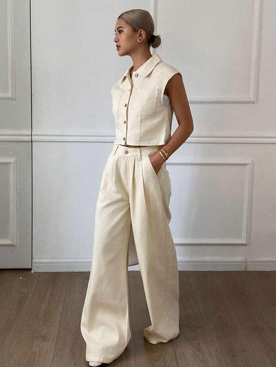 komplet kamizelka spodnie jeans