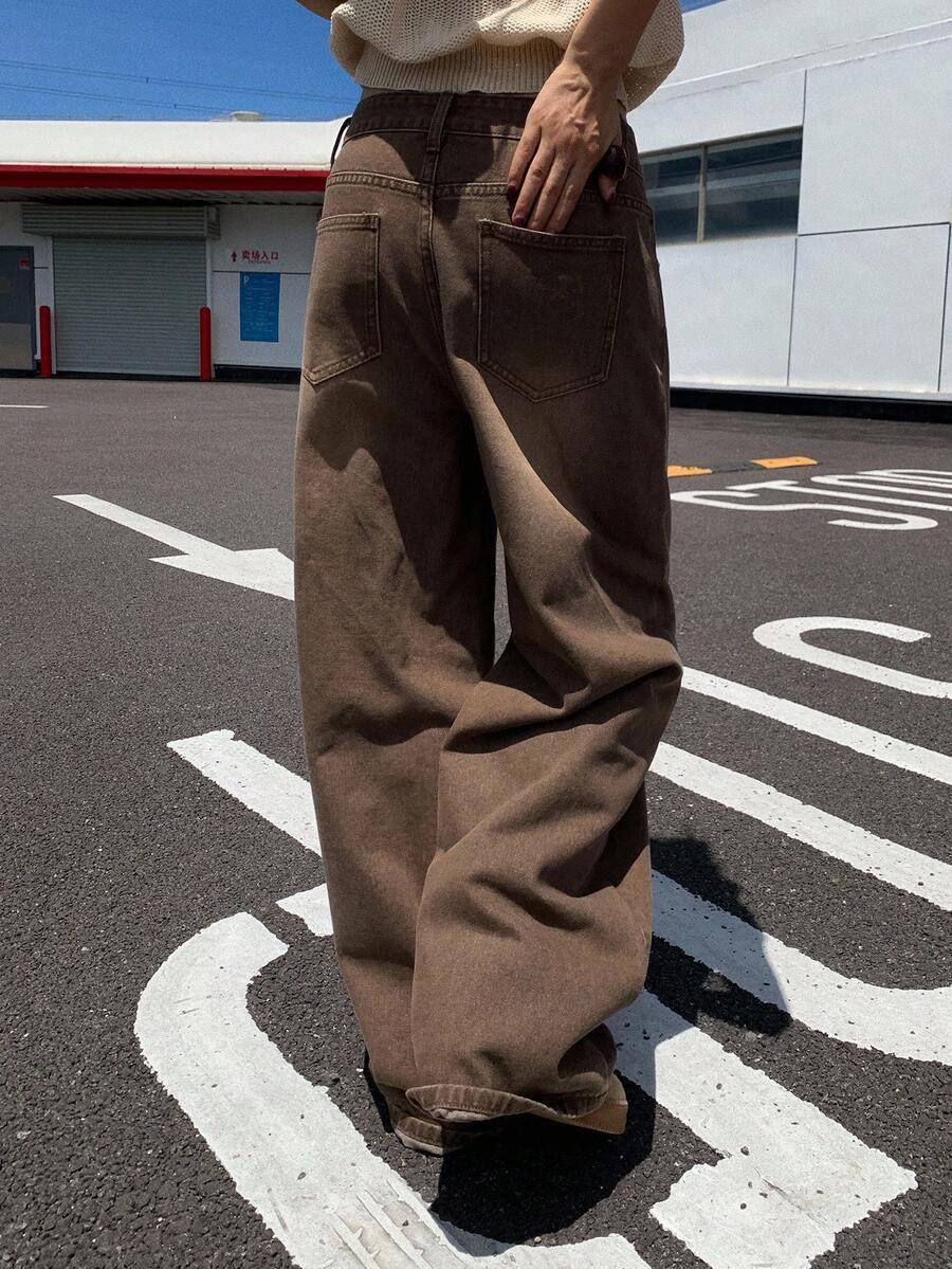 BRĄZOWE SPODNIE JEANS