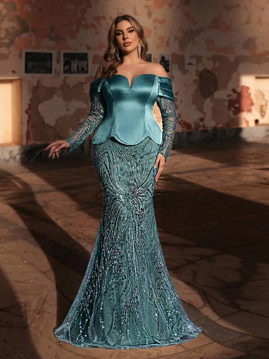 NIEBIESKA MAXI SUKIENKA POŁYSK