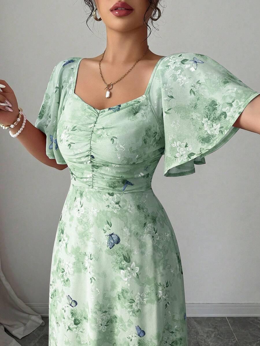 zielona sukienka maxi w kwiaty