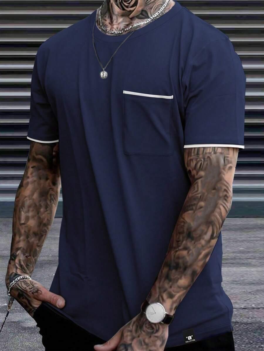 granatowy t-shirt okrągły dekolt