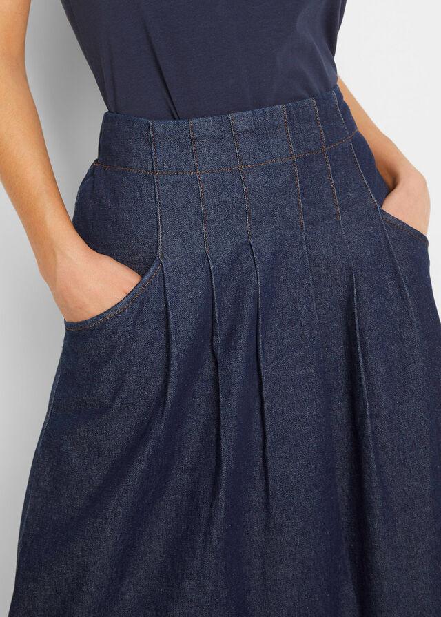 SPÓDNICA PLUS SIZE BAWEŁNIANA JEANSOWA DO POŁOWY ŁYDKI