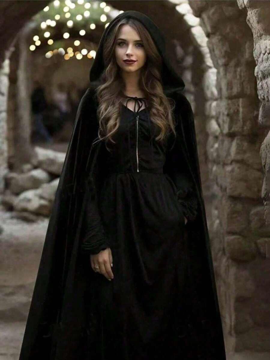 CZARNA PELERYNA Z KAPTUREM 
