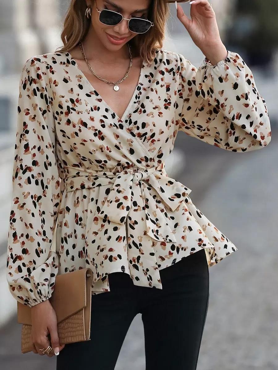 bluzka print v-neck