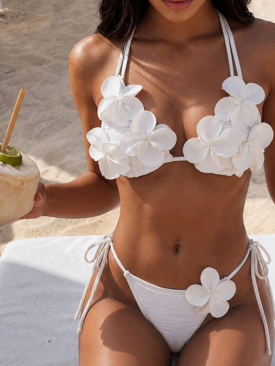 DWUCZĘŚCIOWE BIKINI DAMSKIE Z APLIKACJĄ 3D