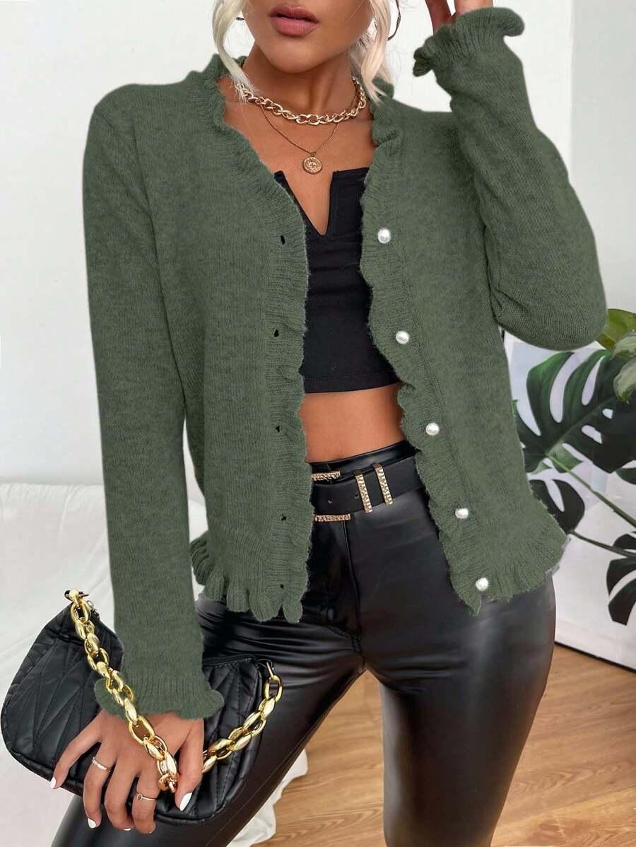 ZIELONY DZIANINOWY SWETER 