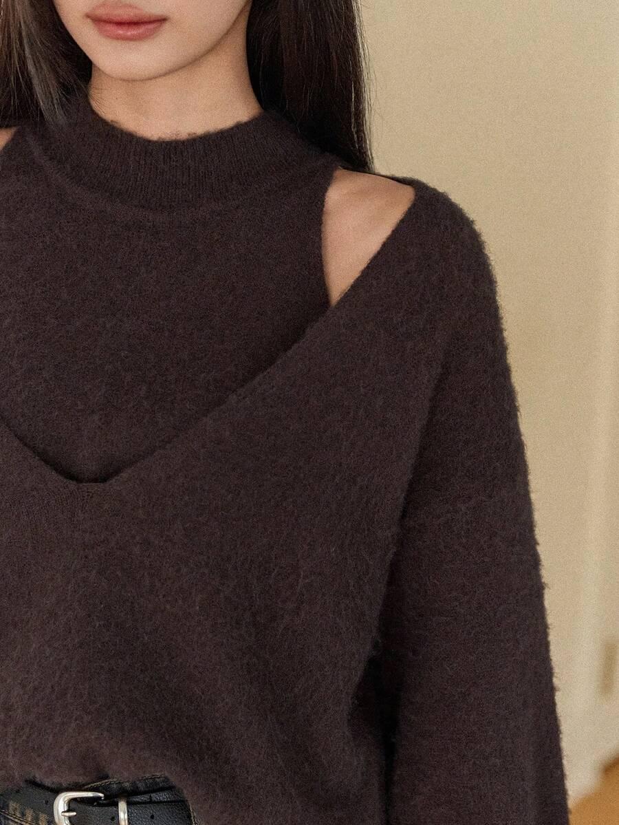 BRĄZOWY SWETER DŁUGI RĘKAW