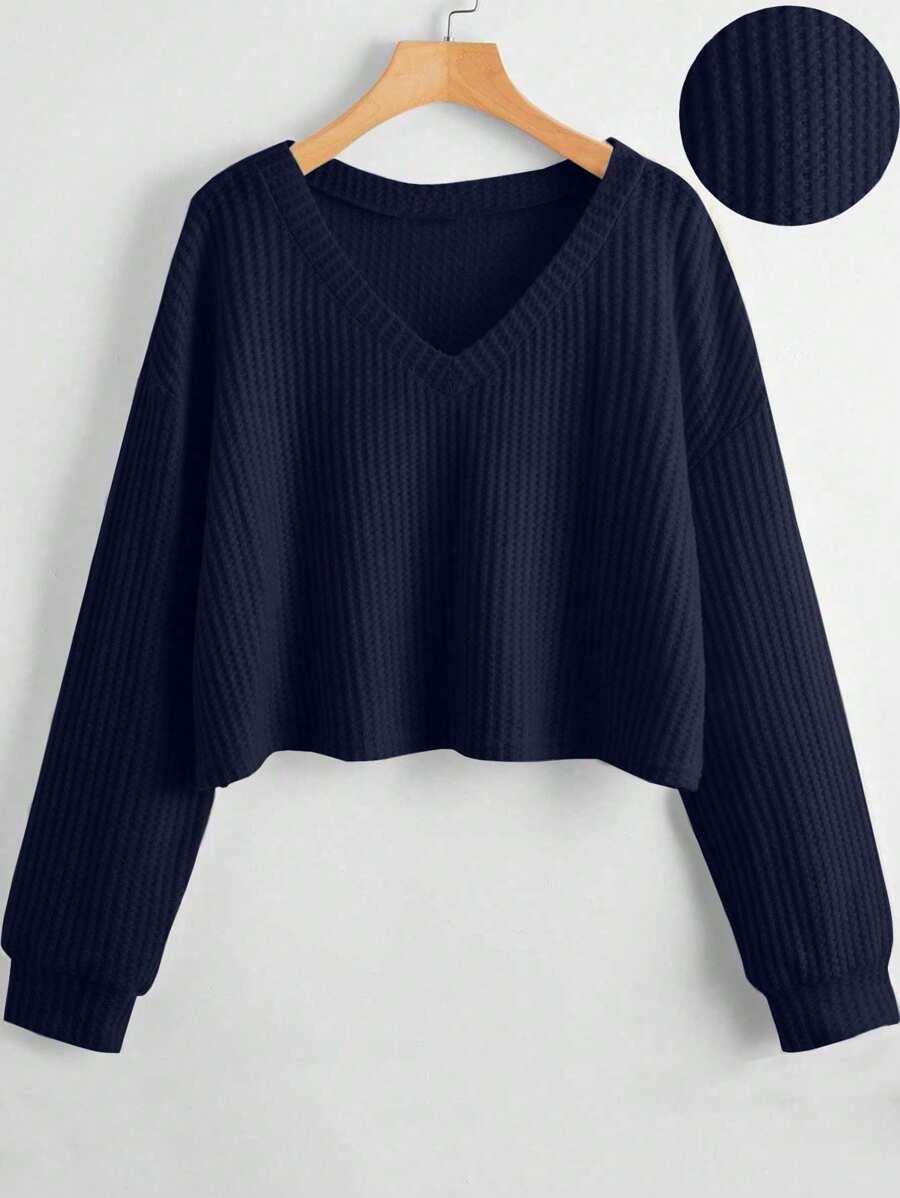 GRANATOWY SWETER V-NECK