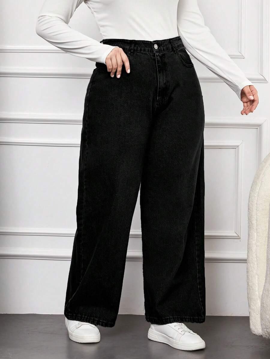 CZARNE SPODNIE JEANS SZEROKIE NOGAWKI
