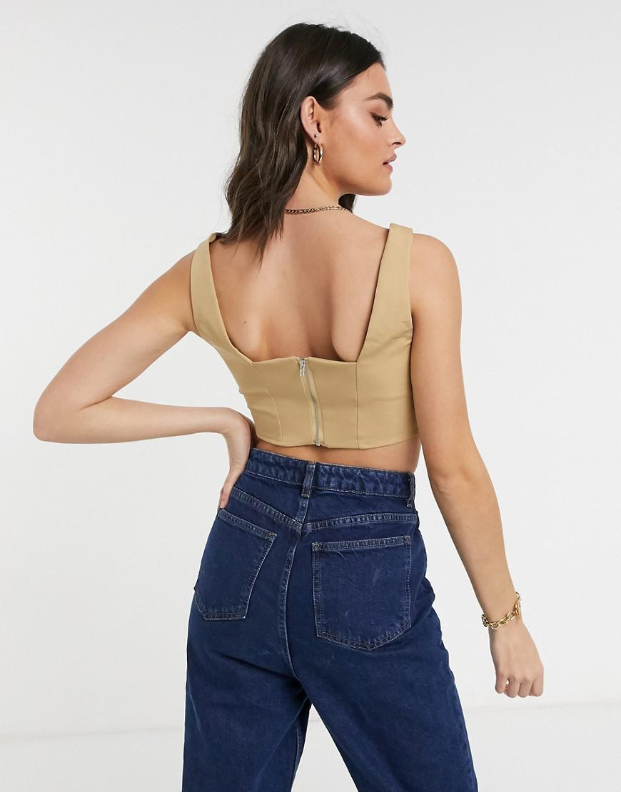 BEŻOWY CROP TOP ZIP