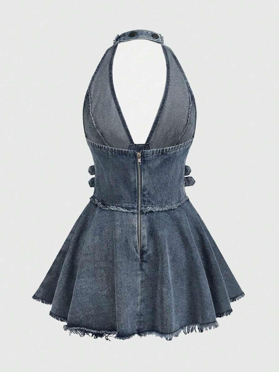 NIEBIESKA MINI SUKIENKA JEANS