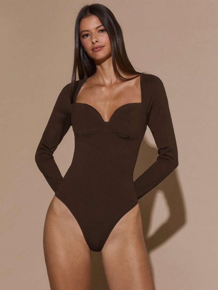 brązowe body z długim rękawem