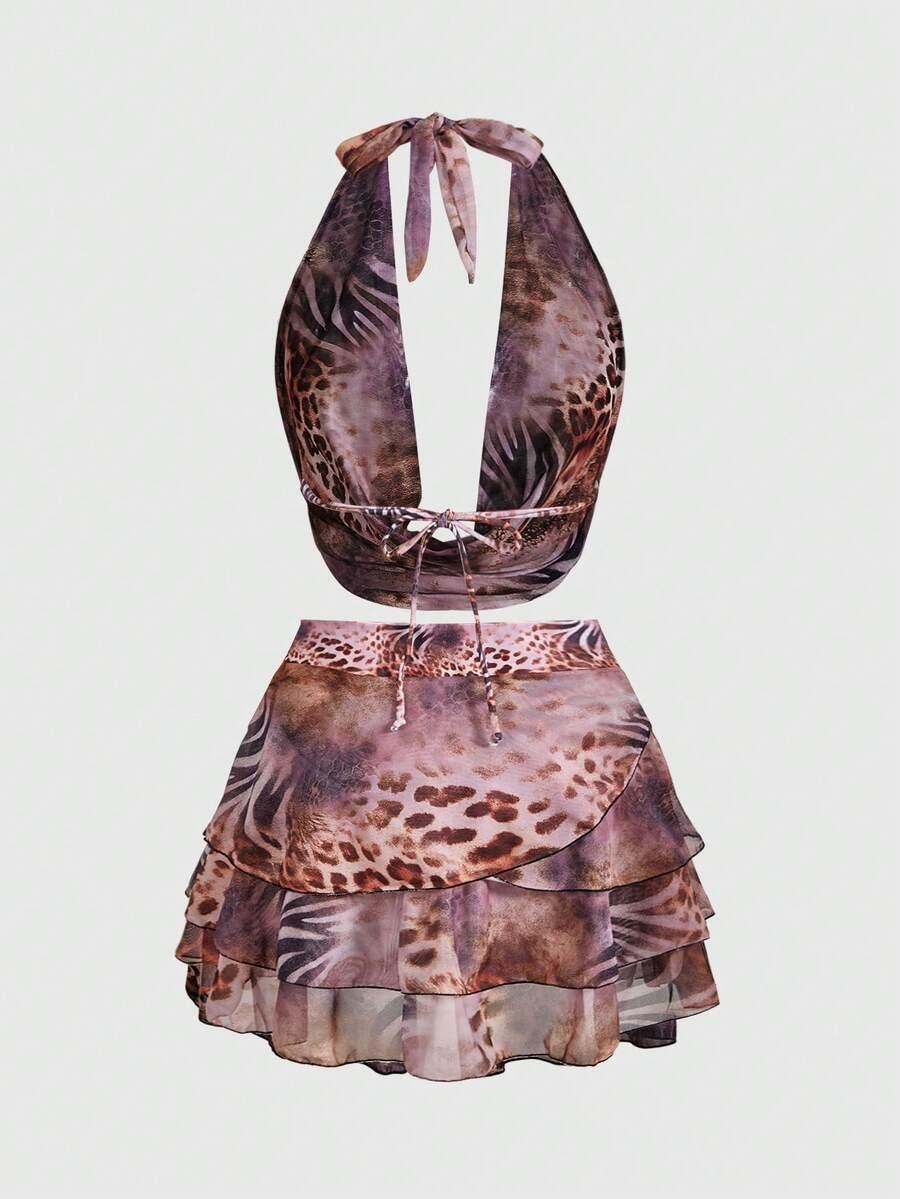 góra od bikini top siateczka animal print
