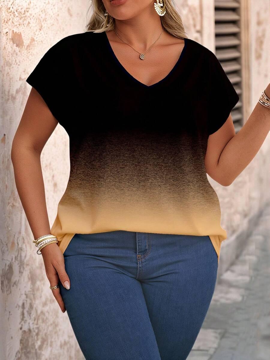T-SHIRT OMBRE Z DEKOLTEM W SEREK