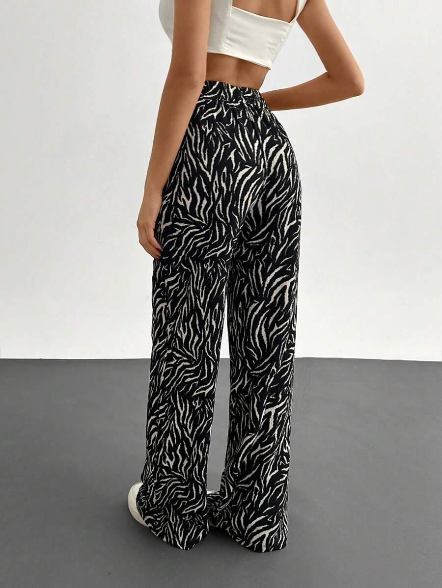 spodnie szeroka nogawka animal print