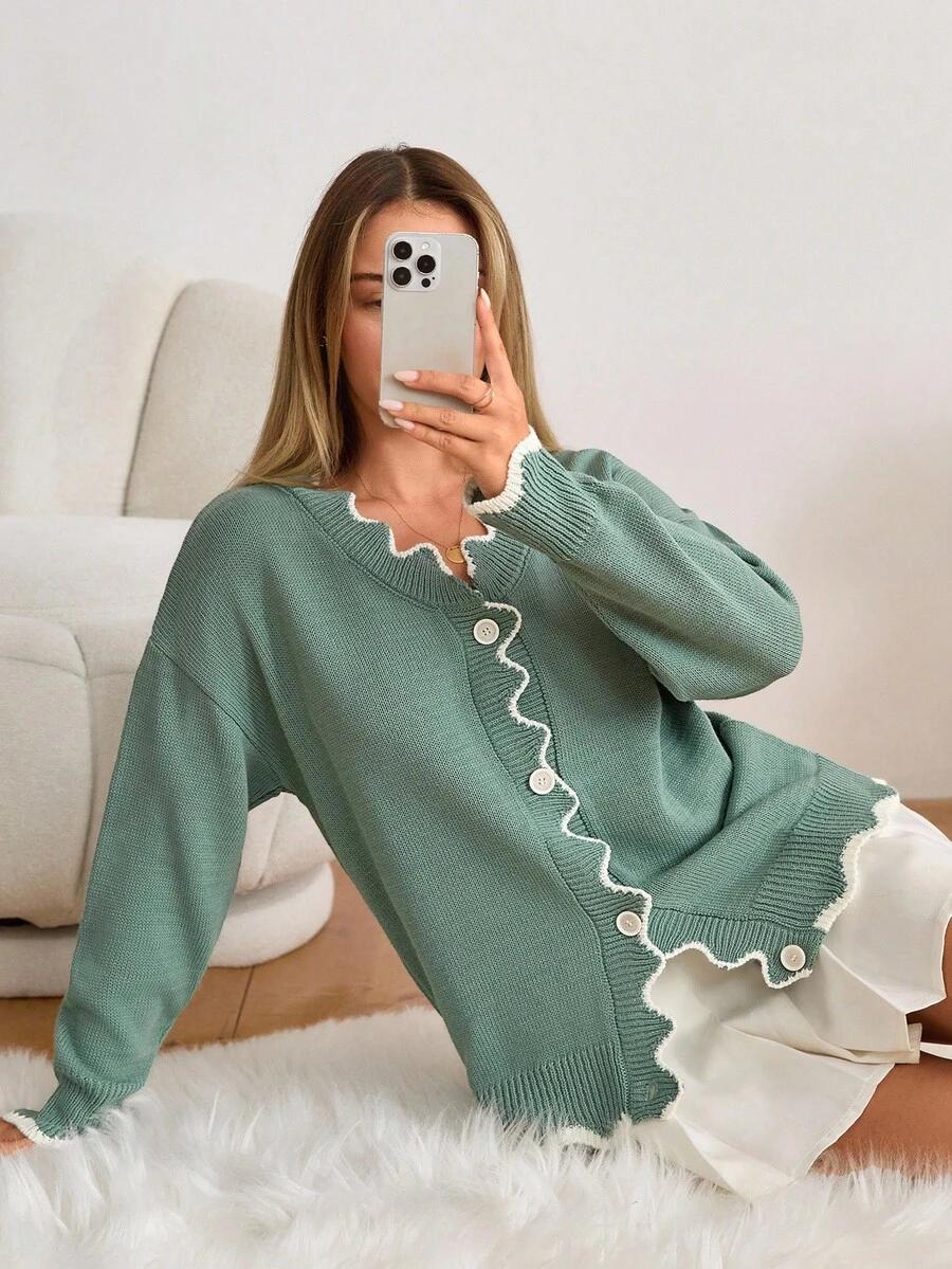 SWETER ROZPINANY kontrast 