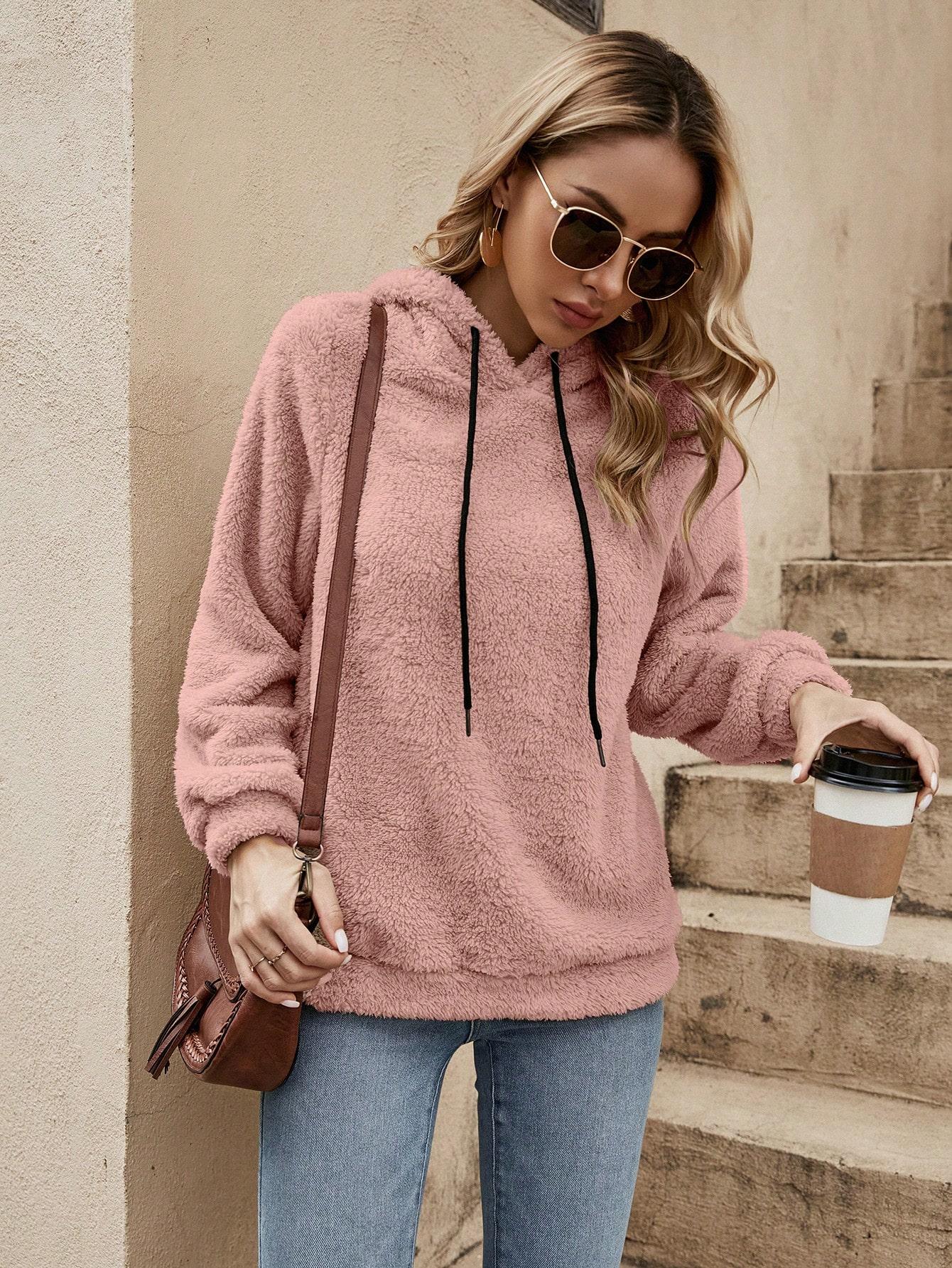 różowa fluffy bluza długi rękaw 