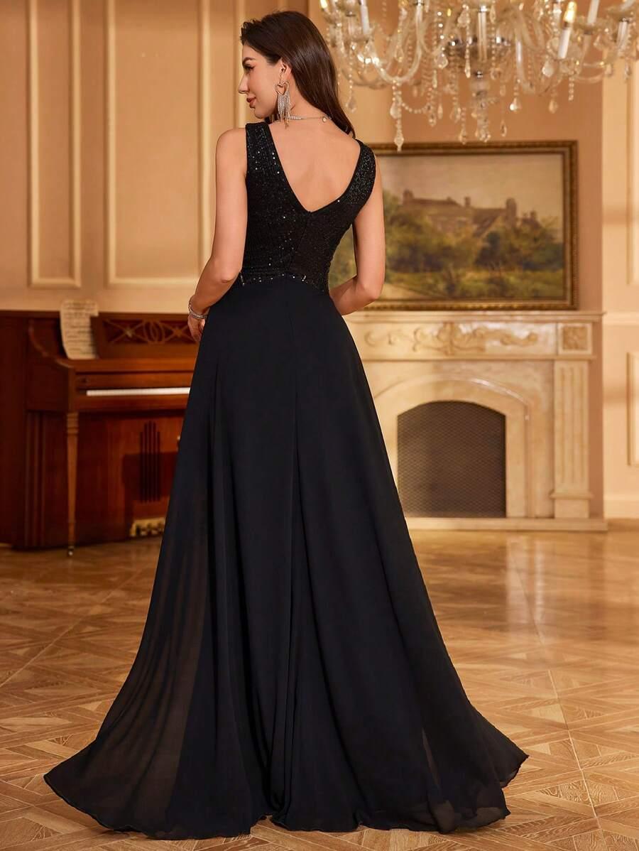 CZARNA MAXI SUKIENKA CEKINY 