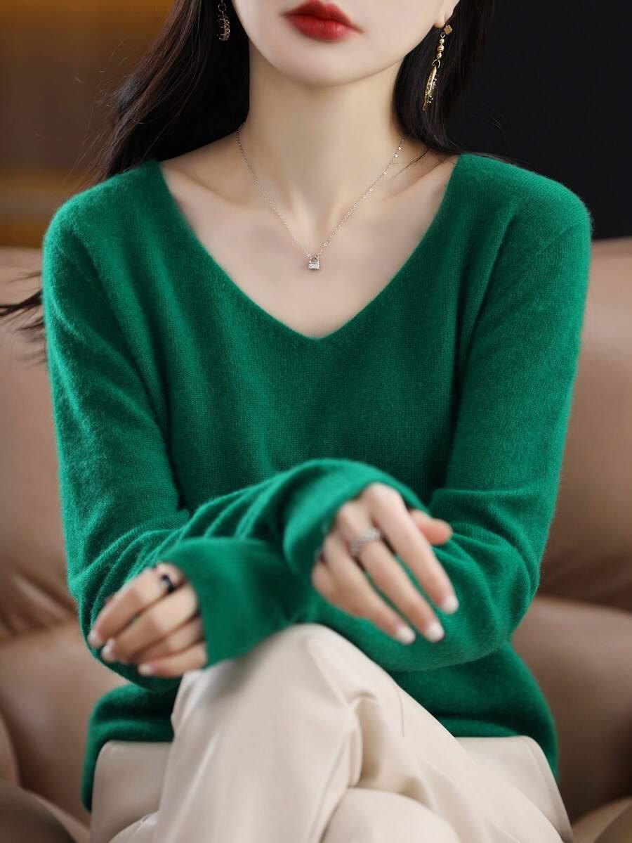 sweter v neck wełna