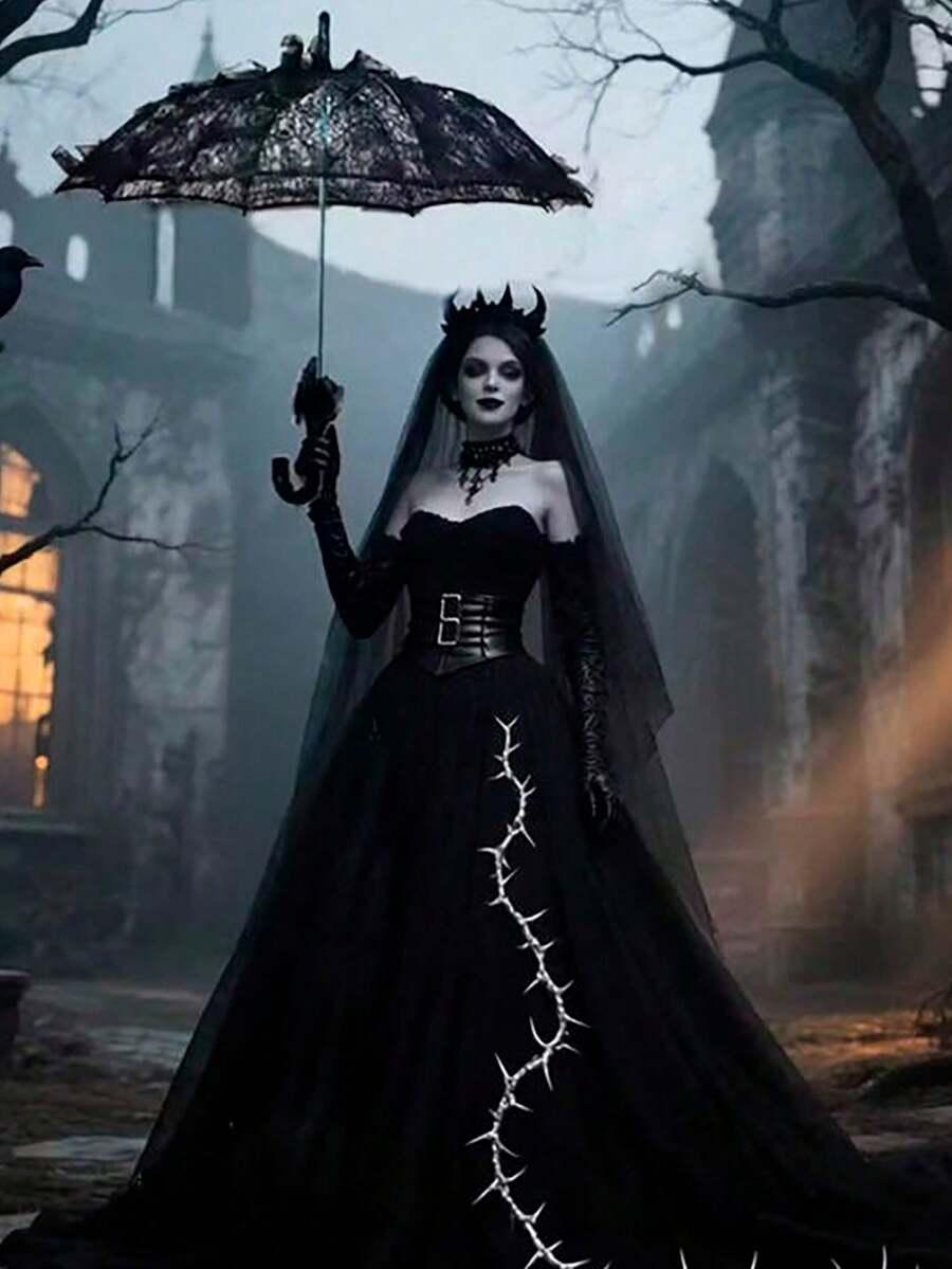 czarny parasol koronka
