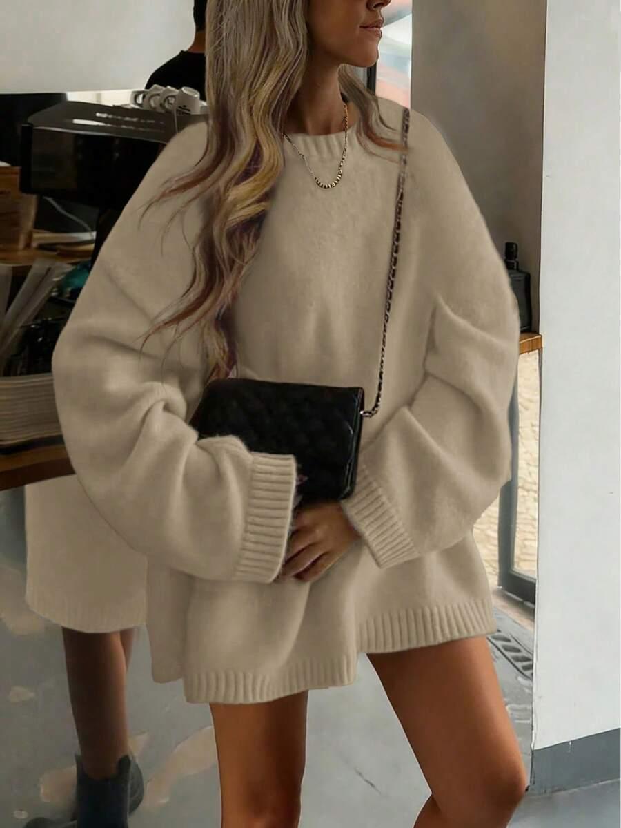 BEŻOWY SWETER OVERSIZE