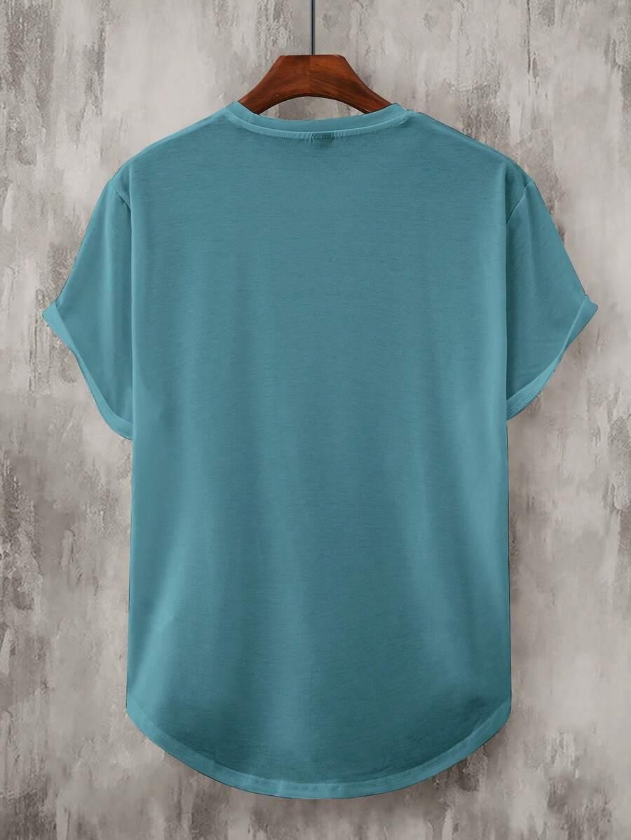 NIEBIESKI T-SHIRT OKRĄGŁY DEKOLT PRINT