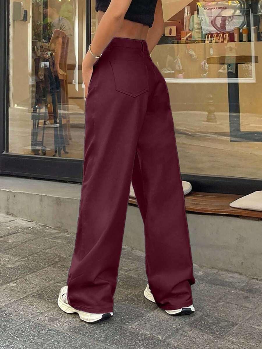 bordowe spodnie jeans