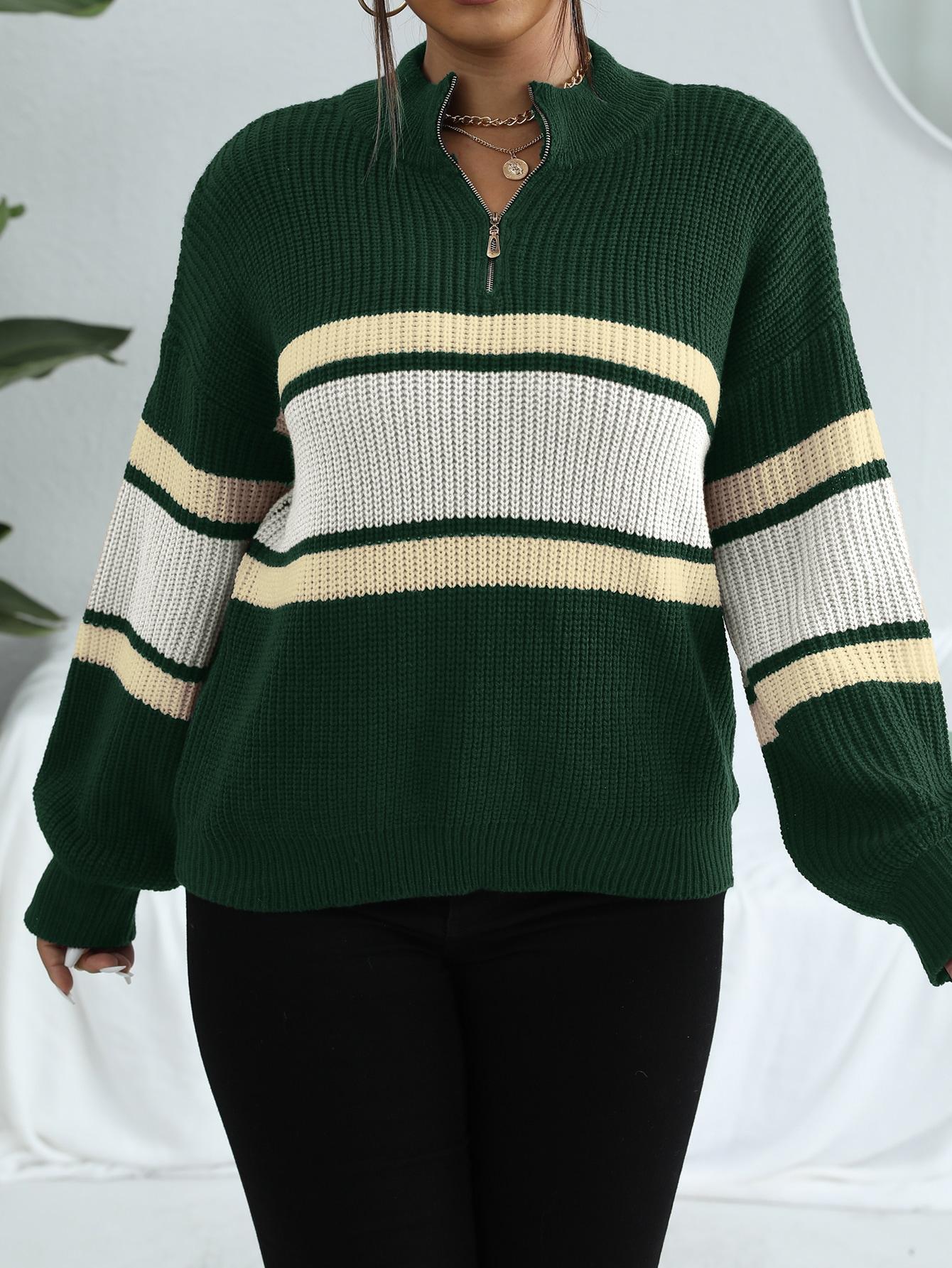 zielony sweter zamek kontrast