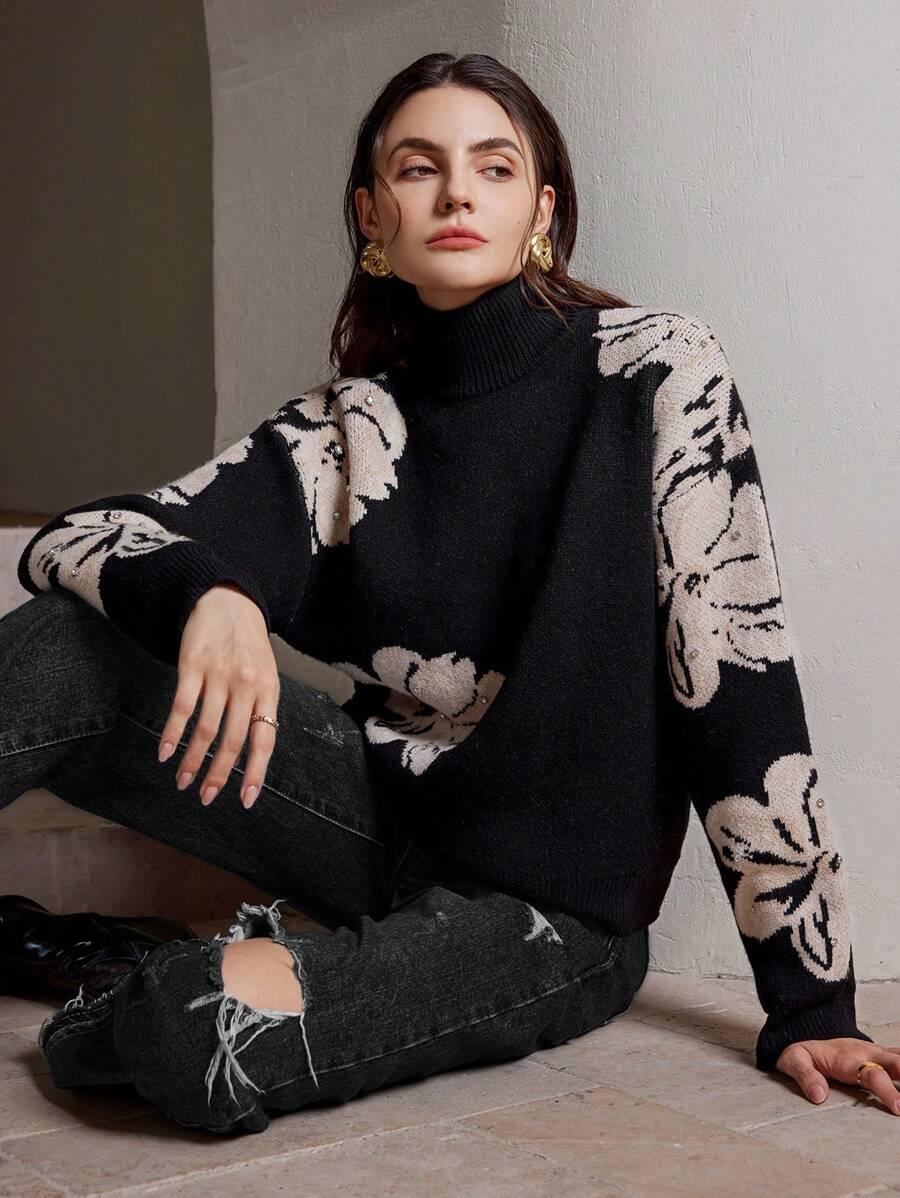 sweter kwiaty zdobienia
