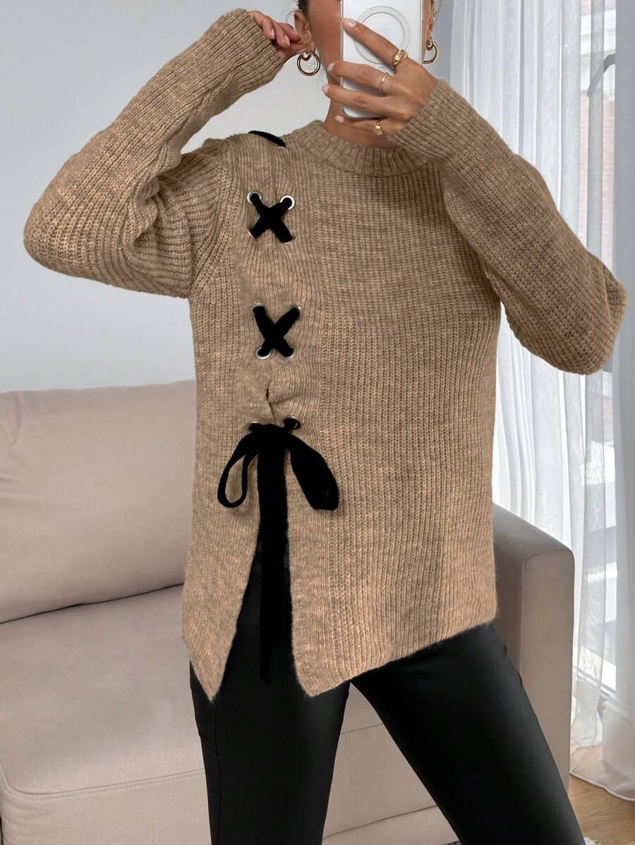 BEŻOWY SWETER WIĄZANIE