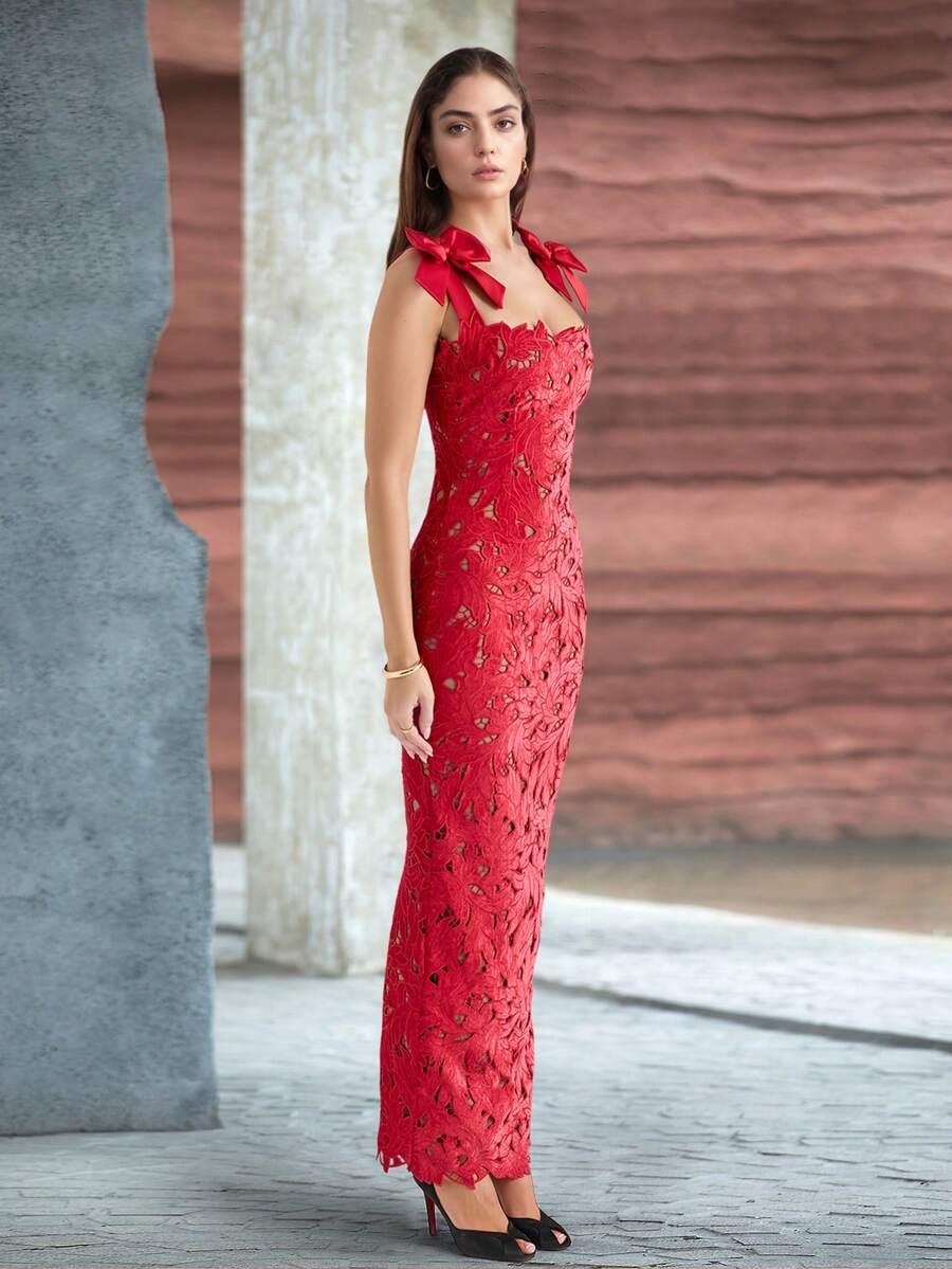 CZERWONA MAXI SUKIENKA