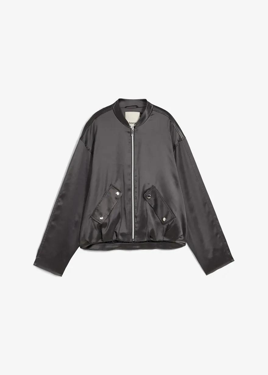 KURTKA DAMSKA PLUS SIZE BOMBER DO PASA DŁUGI RĘKAW