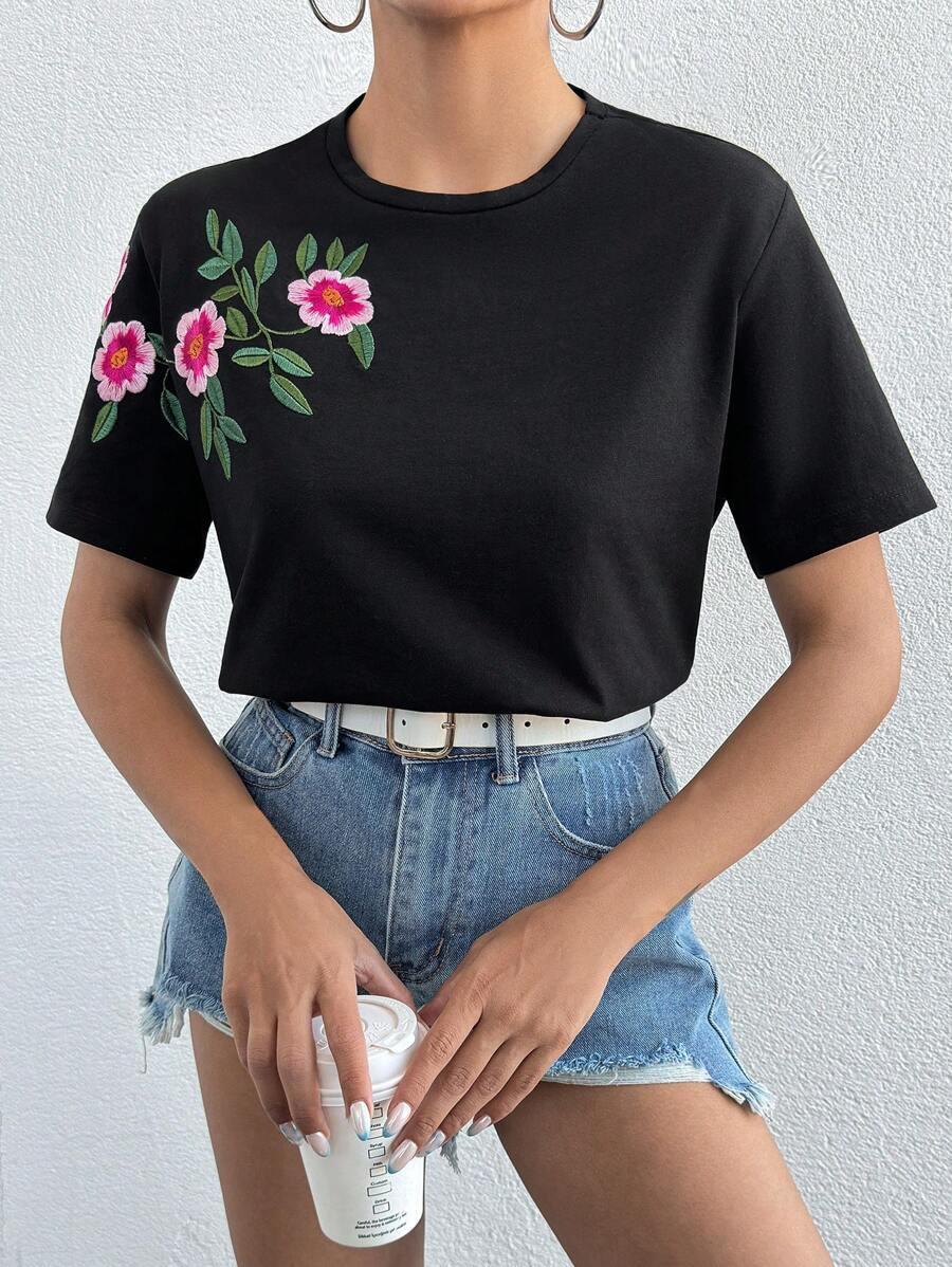 czarny t-shirt haft