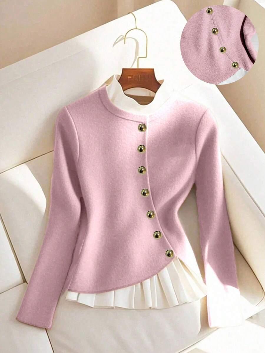 RÓŻOWY SWETER GUZIKI