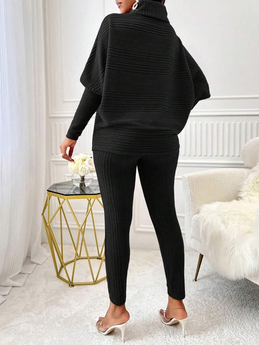 czarny komplet bluzka legginsy dzianina