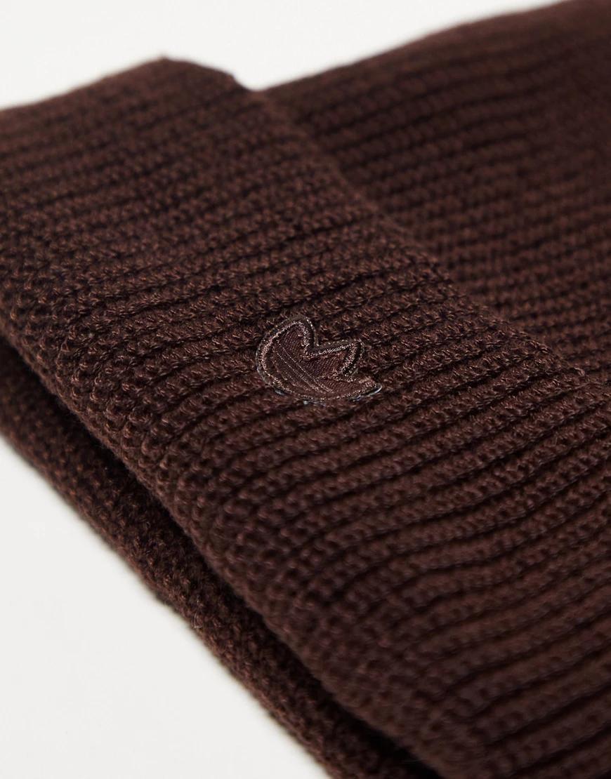 brązowa czapka beanie prążki logo 